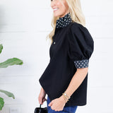 Johns Black Dotty Trim Top Entro