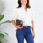 Johns Ecru Dotty Trim Top Entro