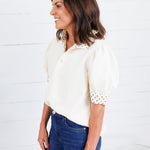 Johns Ecru Dotty Trim Top Entro