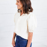Johns Ecru Dotty Trim Top Entro