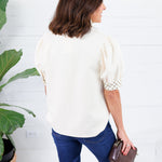 Johns Ecru Dotty Trim Top Entro