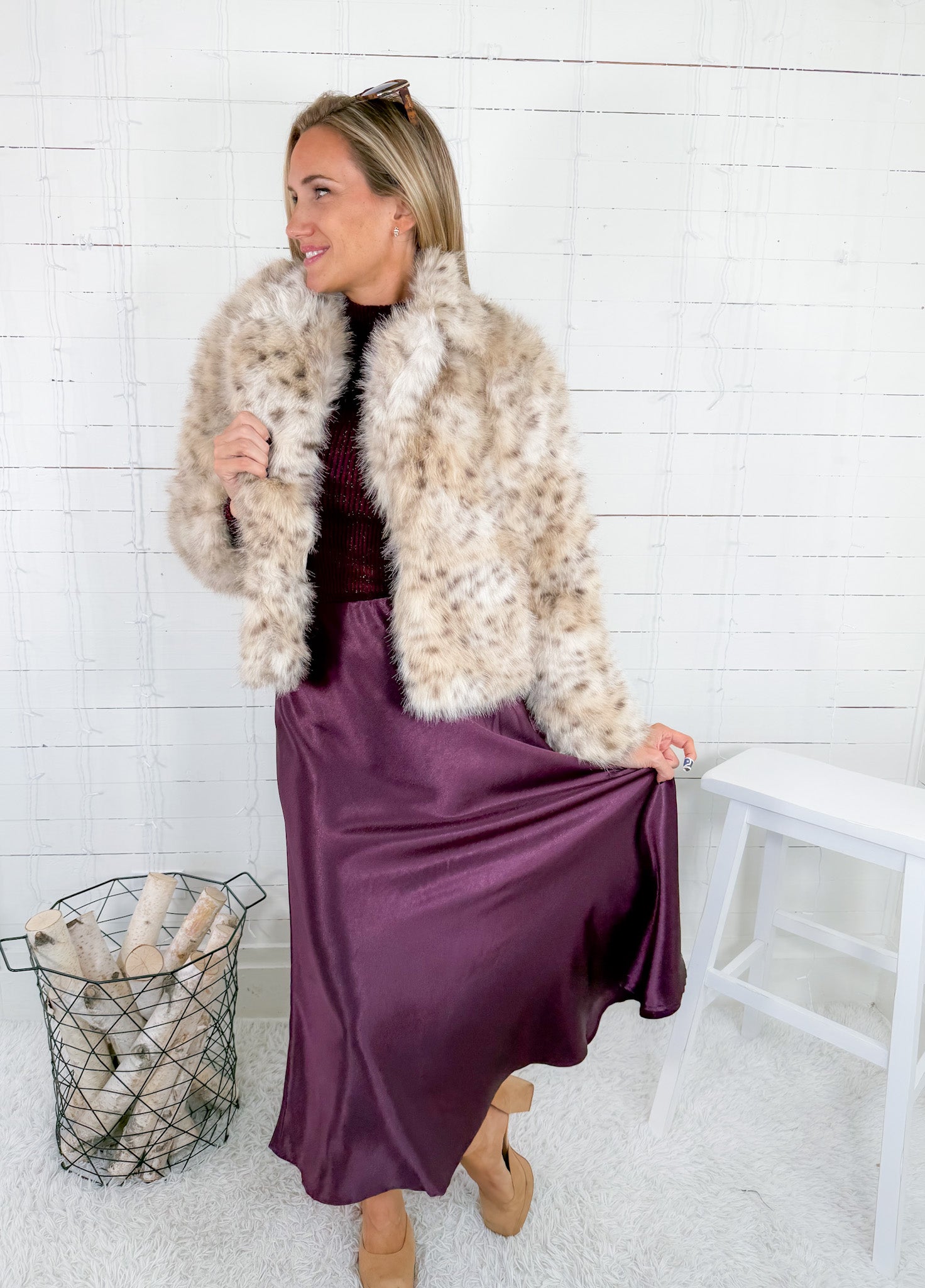 Johnson Beige Faux Fur Jacket Fate