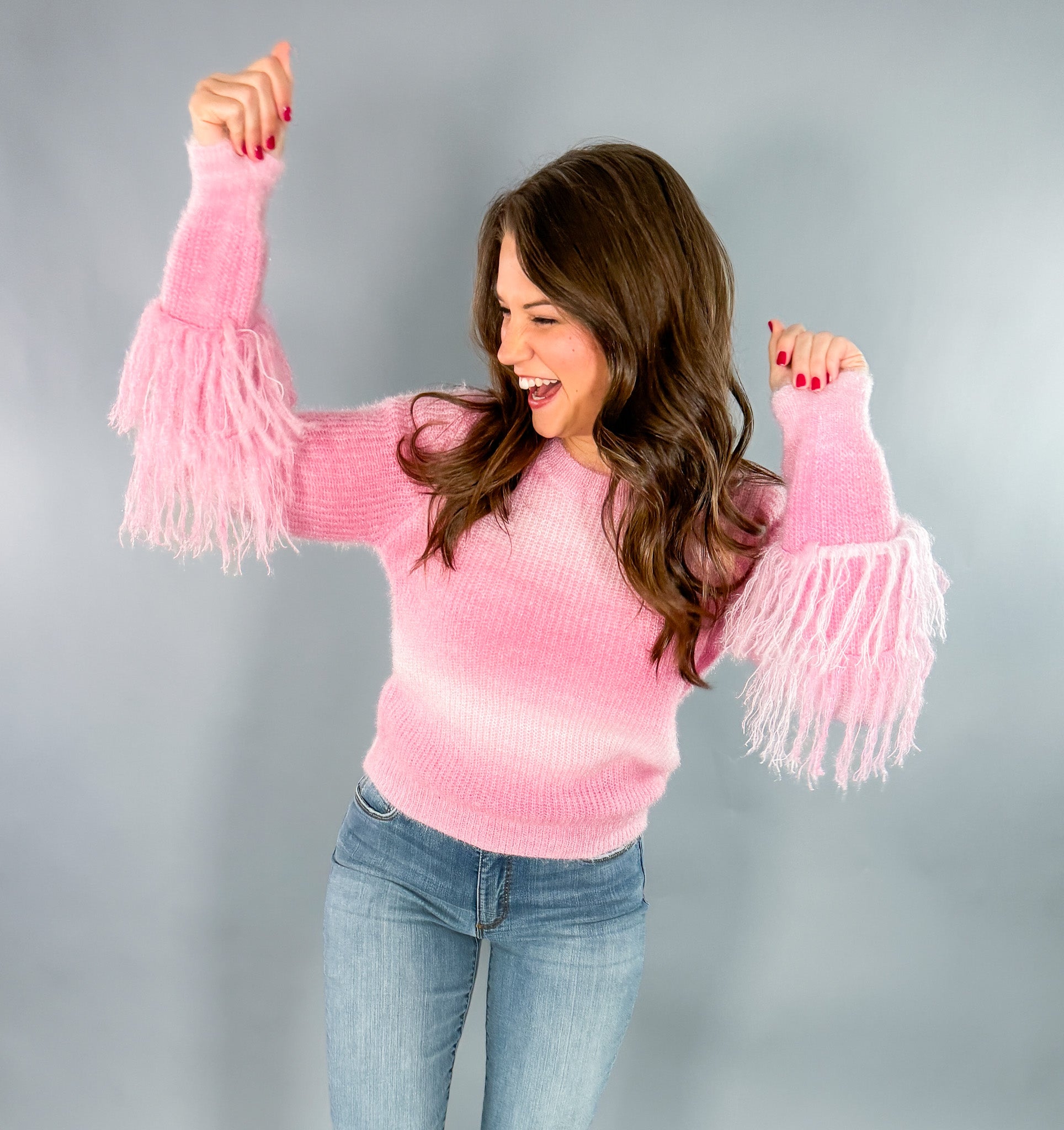 Jordan Baby Pink Fuzzy Sweater Molly Bracken