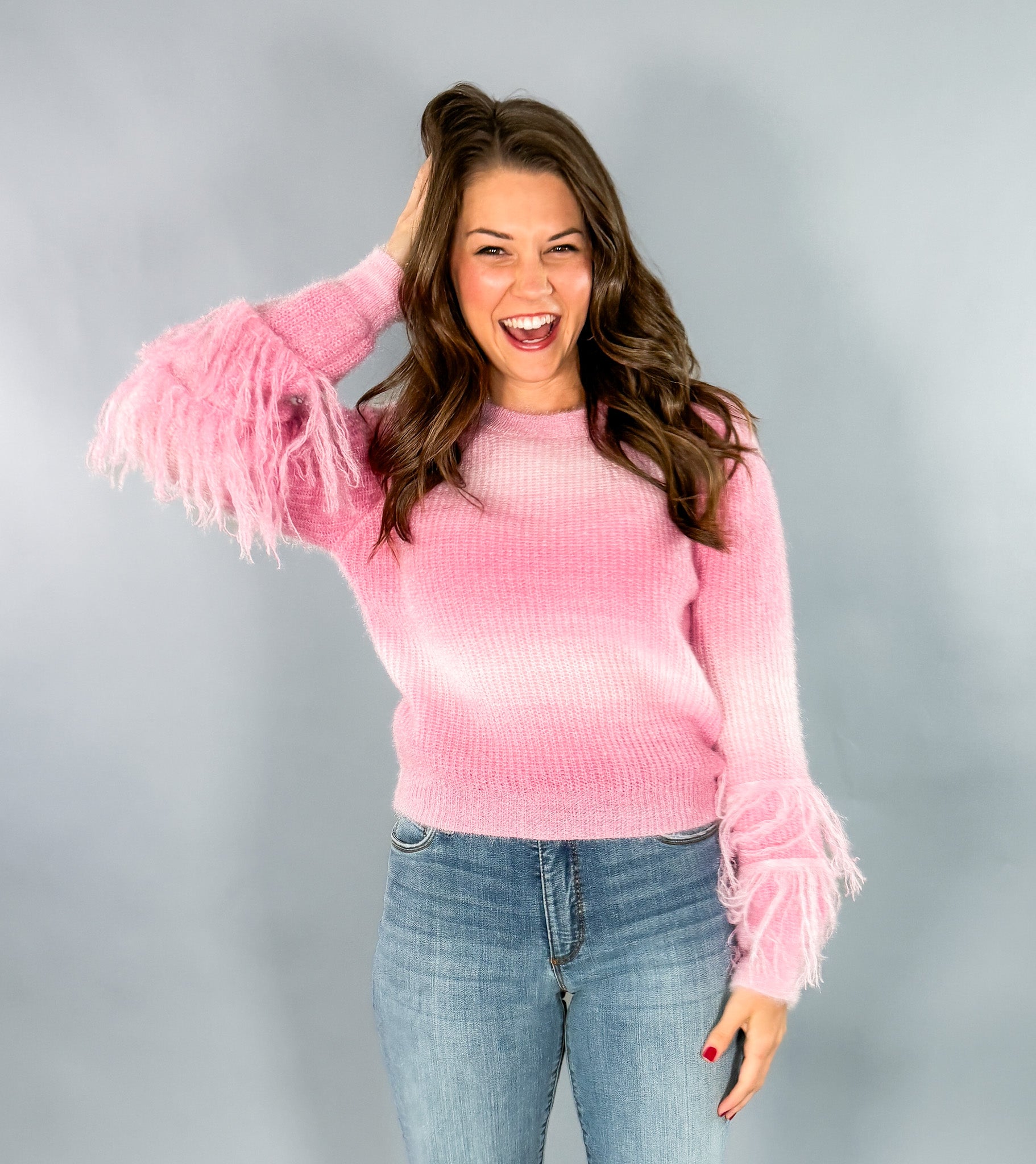 Jordan Baby Pink Fuzzy Sweater Molly Bracken