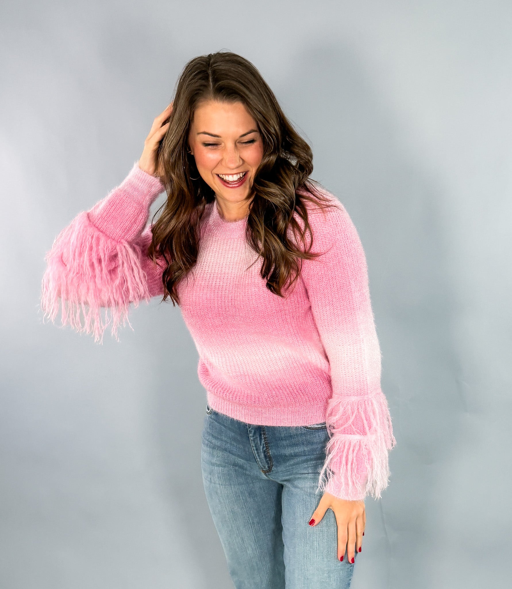 Jordan Baby Pink Fuzzy Sweater Molly Bracken