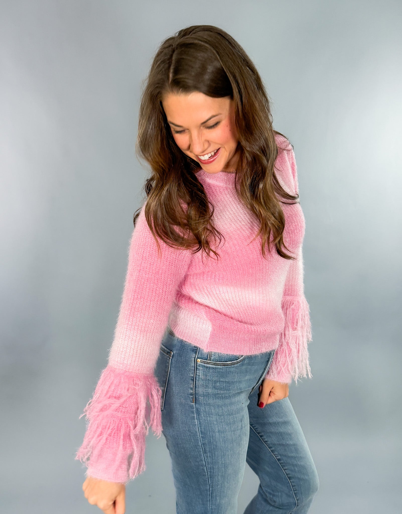 Jordan Baby Pink Fuzzy Sweater Molly Bracken