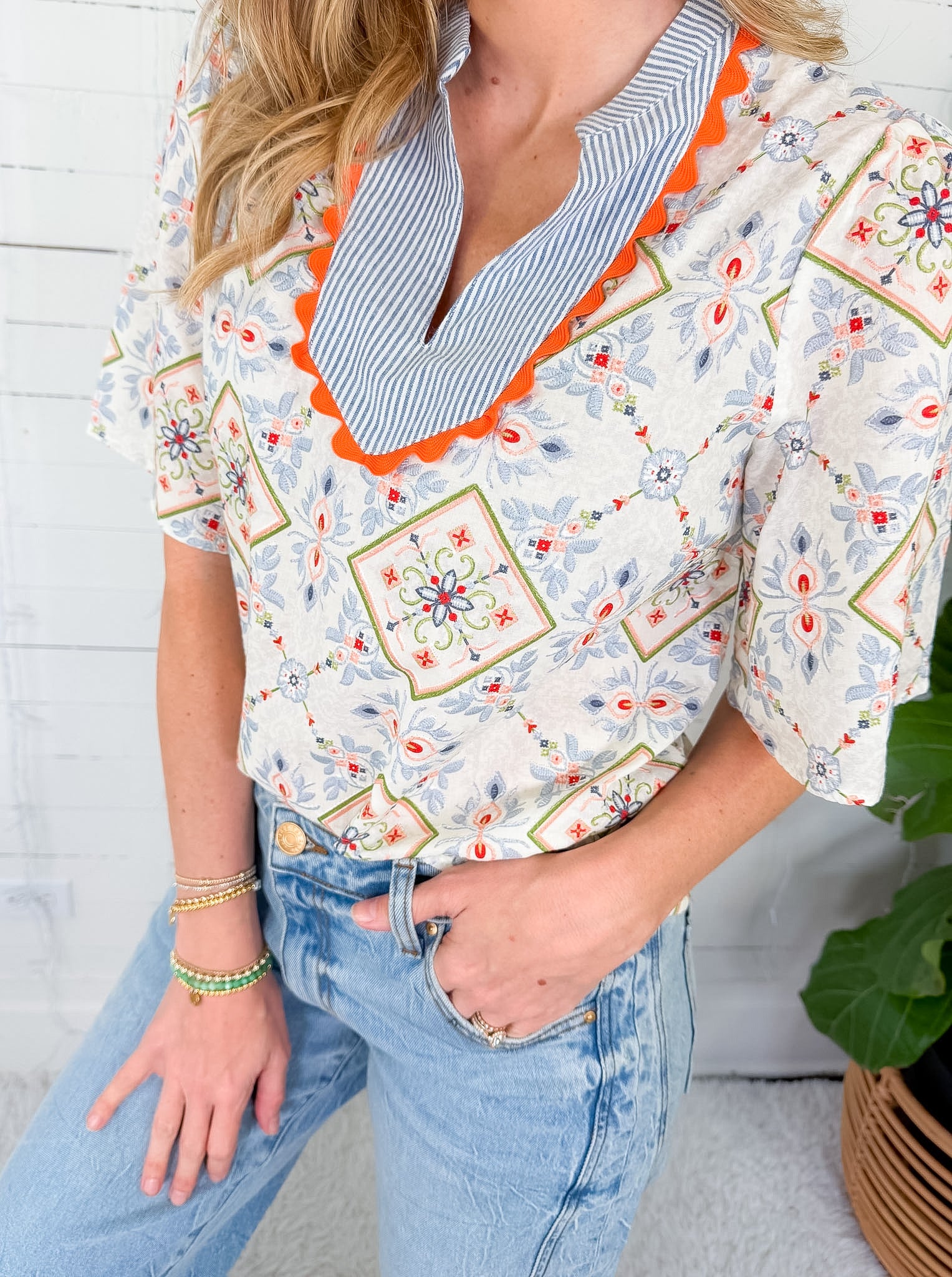 Jordan Slate Blue Floral Top VOY