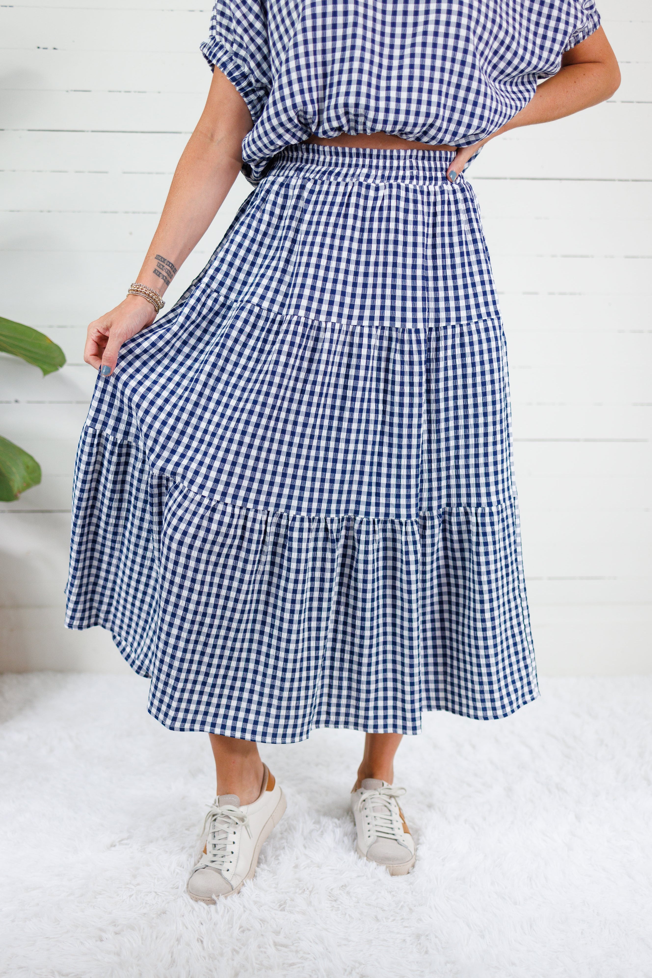 Jordan Navy Gingham Maxi Skirt Entro
