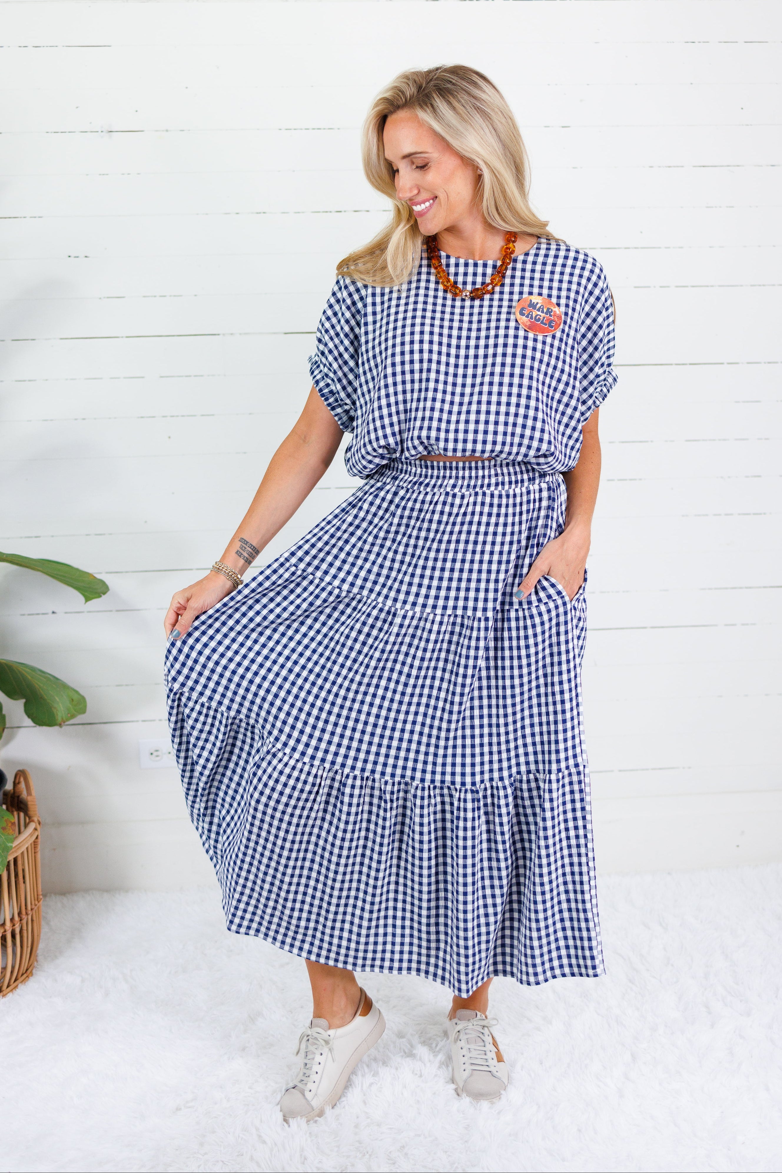 Jordan Navy Gingham Maxi Skirt Entro