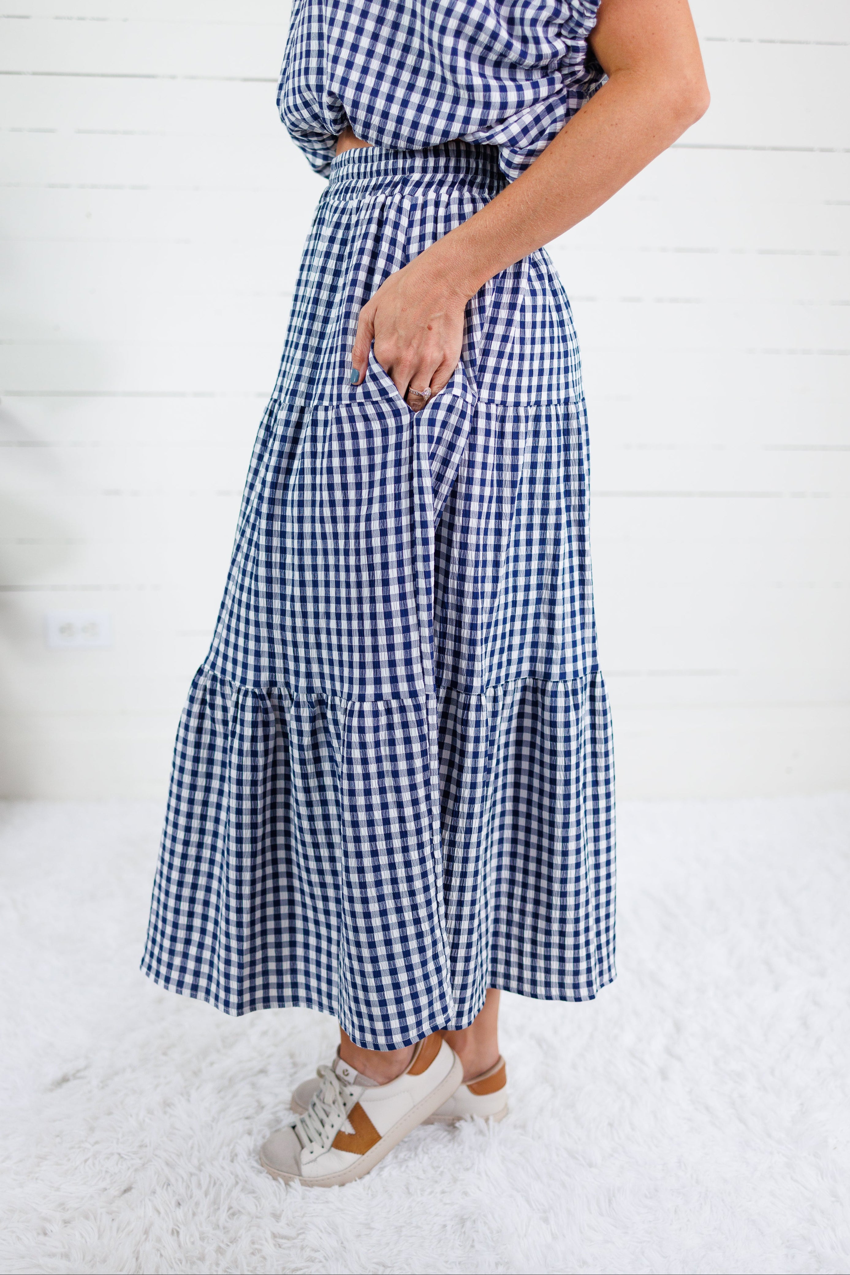 Jordan Navy Gingham Maxi Skirt Entro
