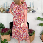 Juliette Maroon City Cats Maxi Dress Printfresh
