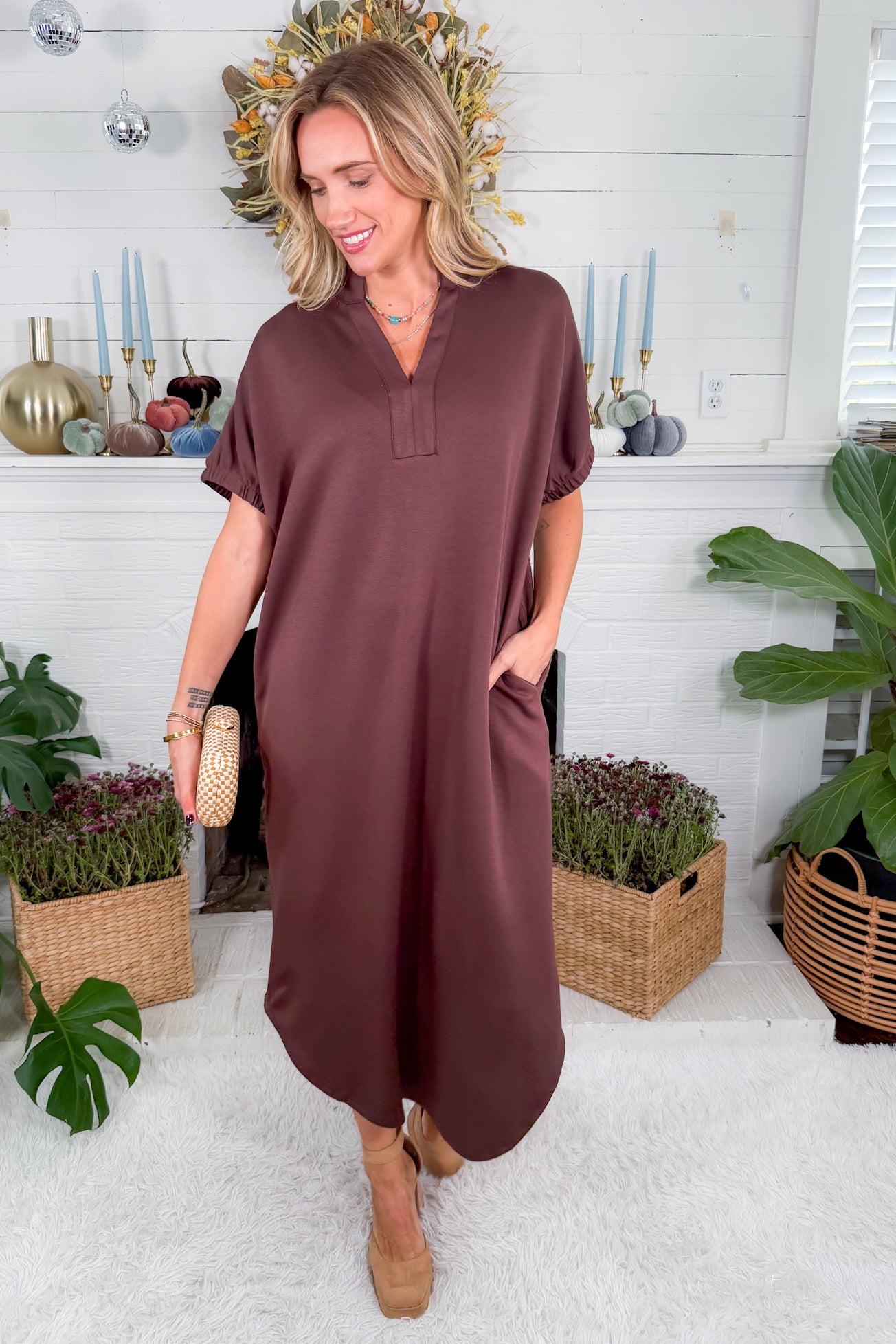 June Espresso Shift Maxi Dress Entro