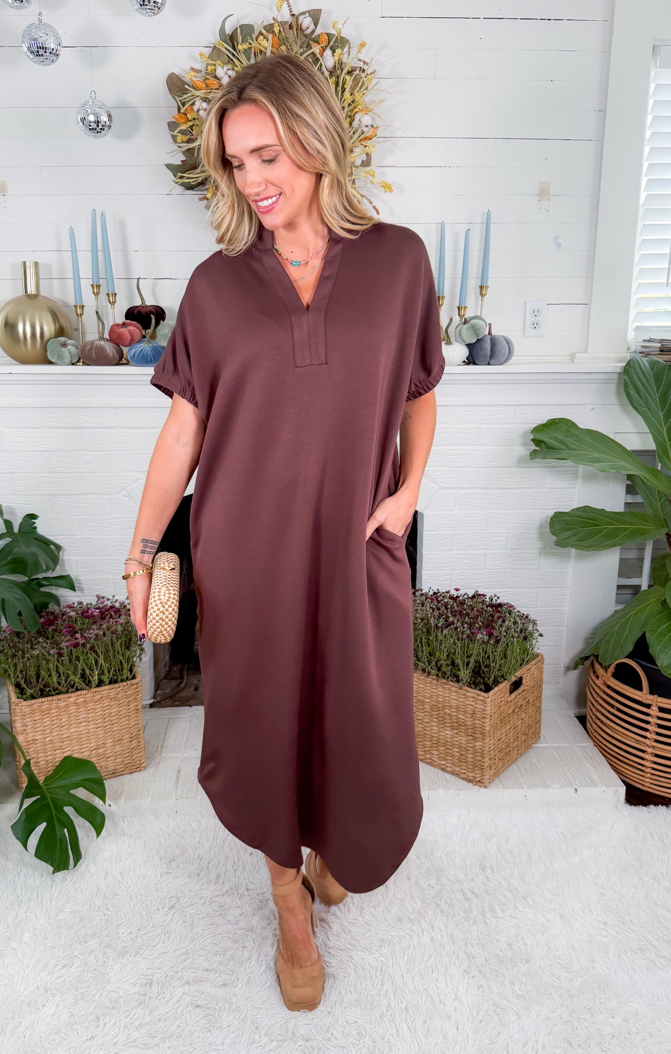 June Espresso Shift Maxi Dress Entro