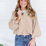 Juniper Camel Gingham Bomber Jacket Entro