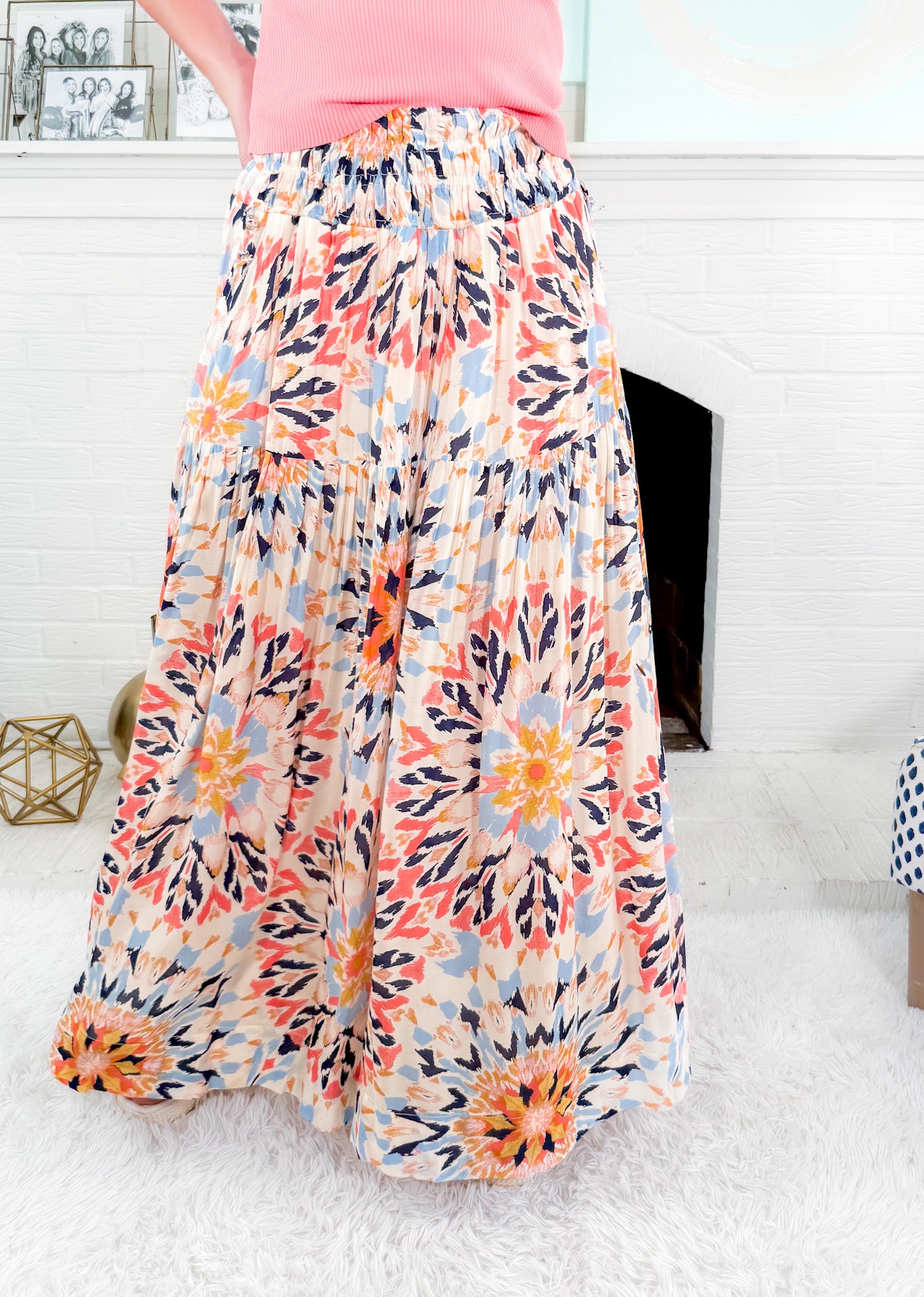 Kaleidoscope Smock Waist Maxi Skirt Elan