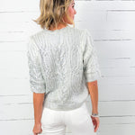 Kara White + Silver Foil Cable Sweater THML
