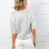 Kara White + Silver Foil Cable Sweater THML