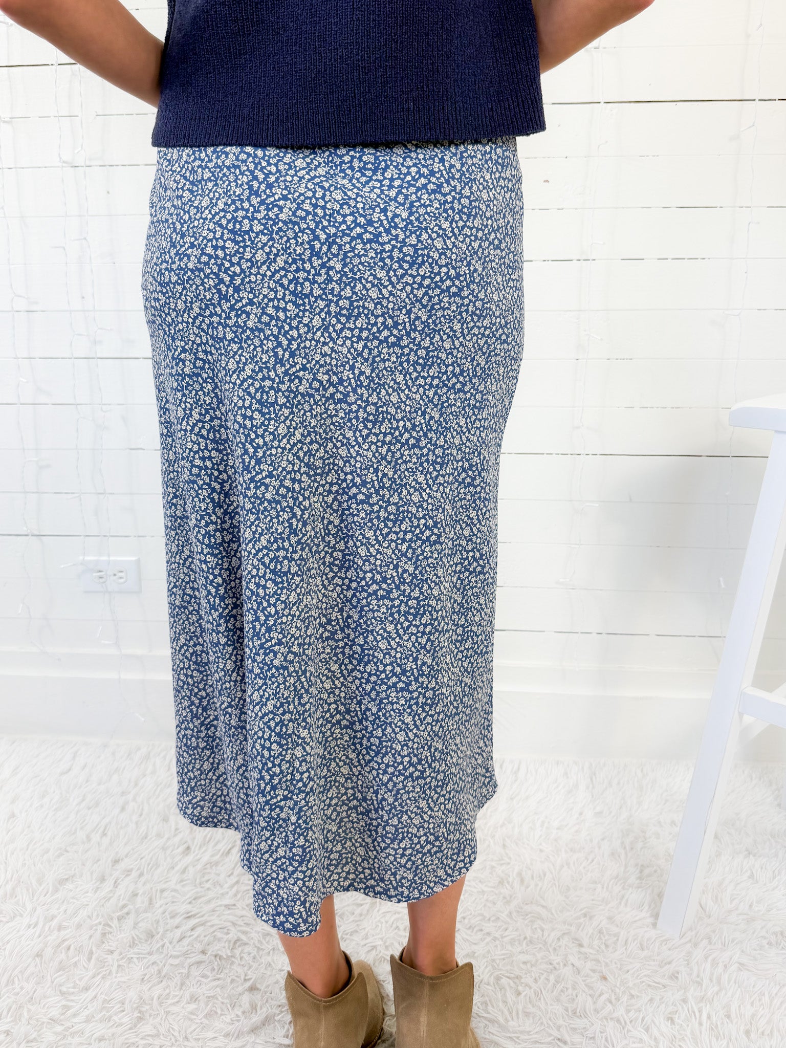Katie Dusty Blue Pin Flower Slip Skirt Be Cool