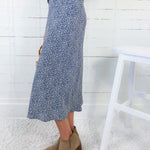 Katie Dusty Blue Pin Flower Slip Skirt Be Cool