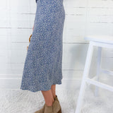Katie Dusty Blue Pin Flower Slip Skirt Be Cool