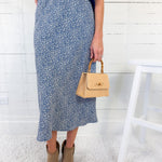 Katie Dusty Blue Pin Flower Slip Skirt Be Cool