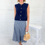 Katie Dusty Blue Pin Flower Slip Skirt Be Cool