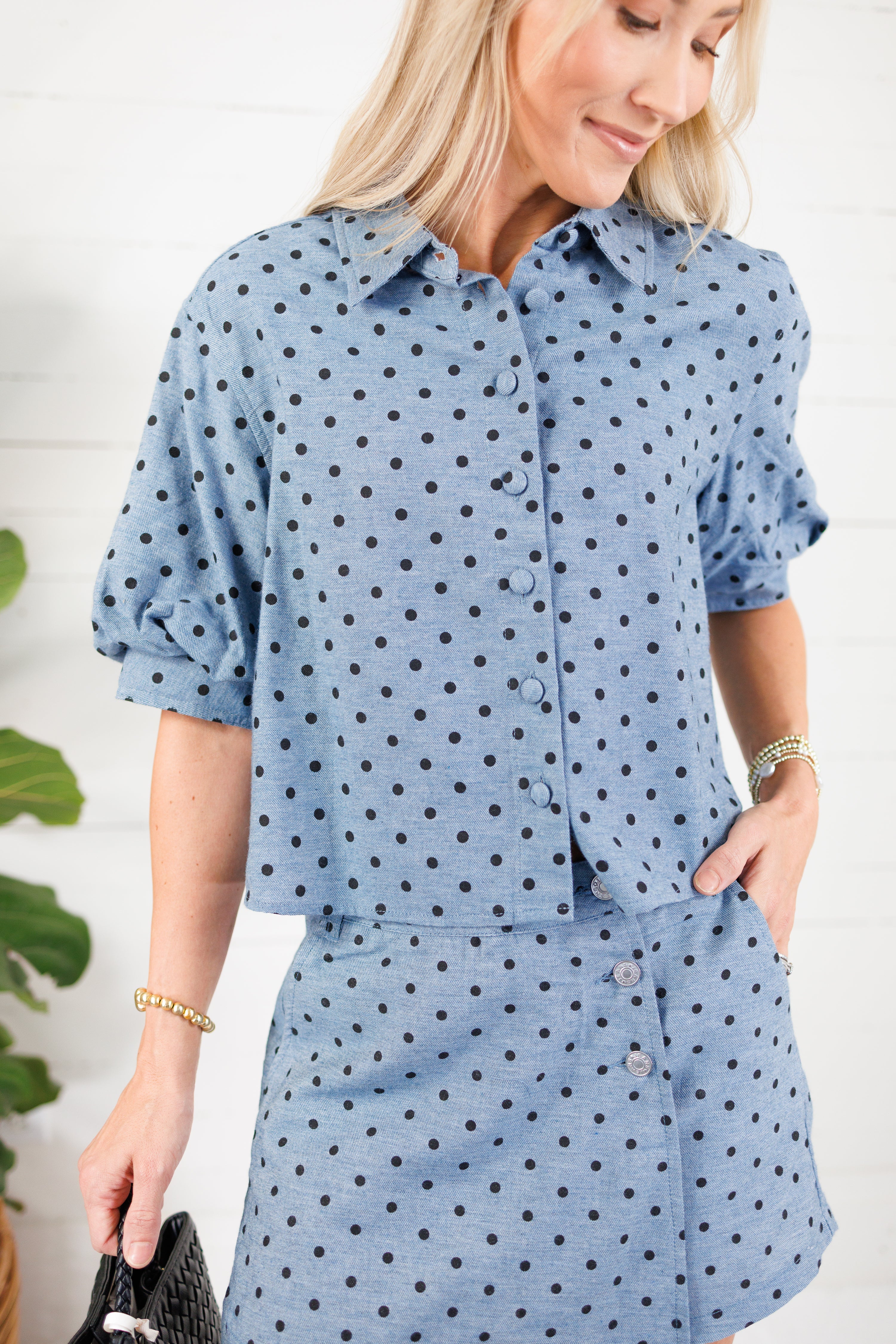 Katie Chambray Polka-Dot Top Karlie