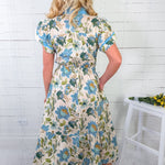 Kaye Blue Floral Ruffled Neck Midi Dress UMGEE