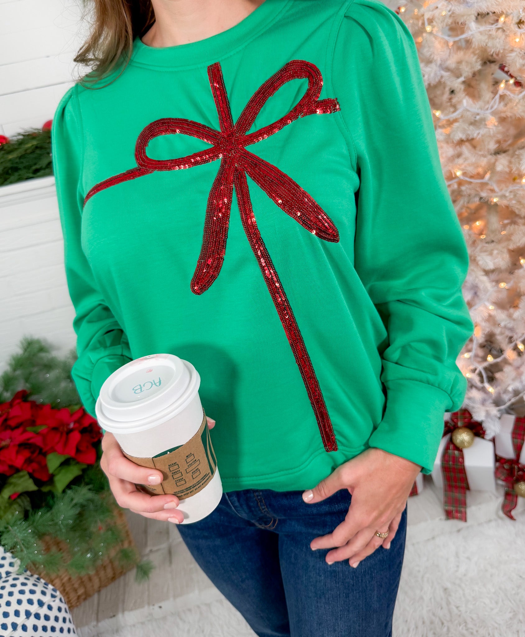 Kelly Green Bow  Gift Sweatshirt Mary Square