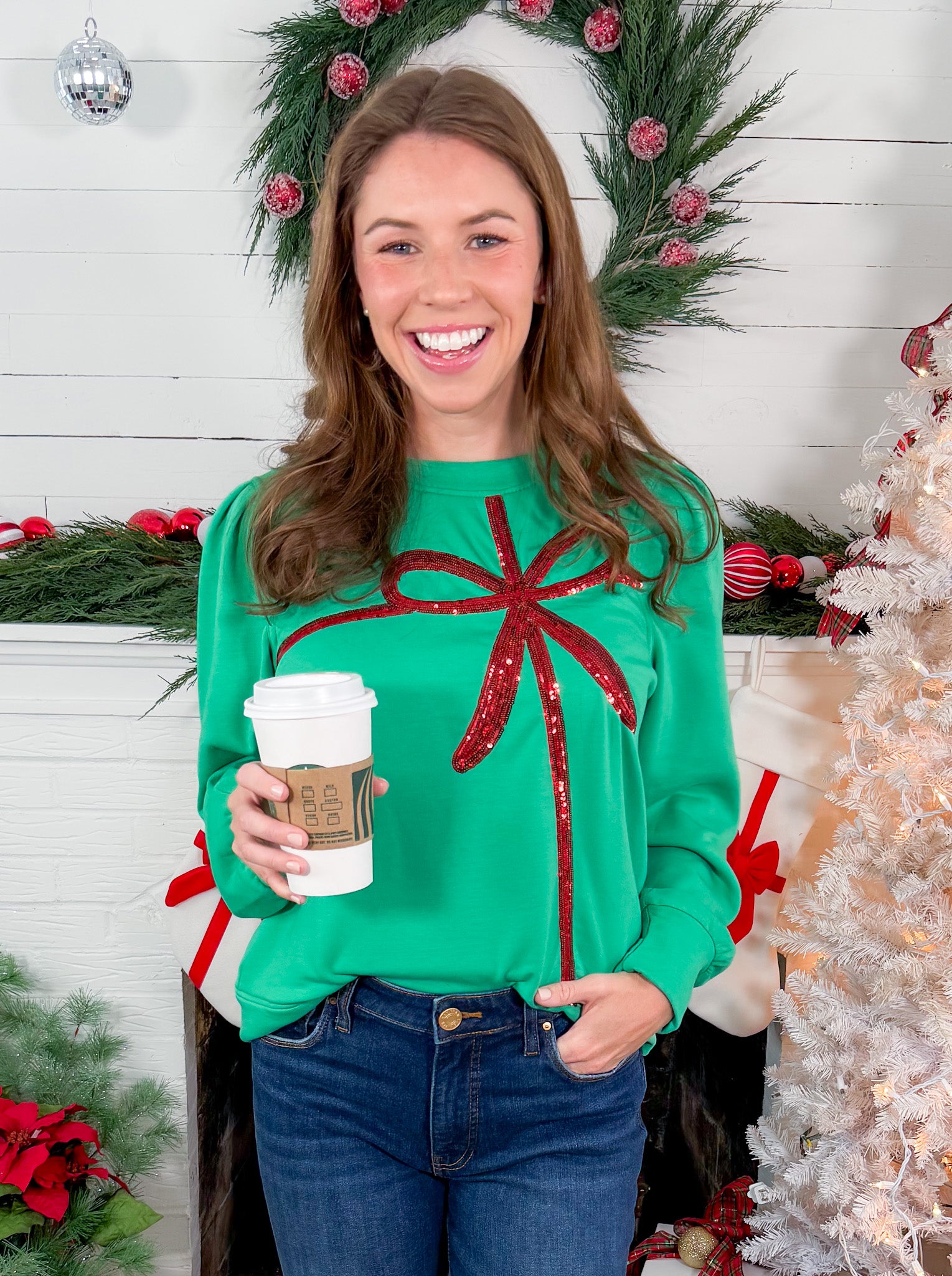 Kelly Green Bow  Gift Sweatshirt Mary Square