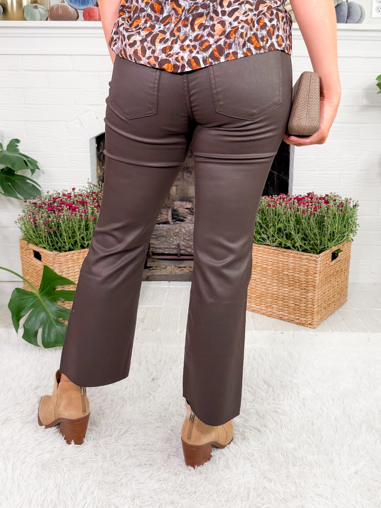 Kelsey Chocolate Coated High Rise Ankle Flare Raw Hem Jean KUT