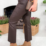 Kelsey Chocolate Coated High Rise Ankle Flare Raw Hem Jean KUT