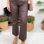 Kelsey Chocolate Coated High Rise Ankle Flare Raw Hem Jean KUT