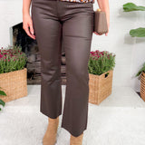 Kelsey Chocolate Coated High Rise Ankle Flare Raw Hem Jean KUT
