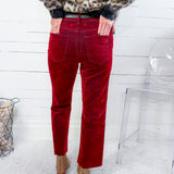 Kelsey Cranberry Red Velvet Coated High Rise Ankle Flare Jean KUT