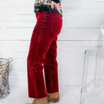 Kelsey Cranberry Red Velvet Coated High Rise Ankle Flare Jean KUT