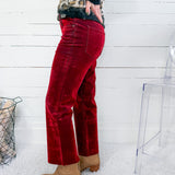 Kelsey Cranberry Red Velvet Coated High Rise Ankle Flare Jean KUT
