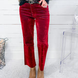 Kelsey Cranberry Red Velvet Coated High Rise Ankle Flare Jean KUT