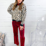 Kelsey Cranberry Red Velvet Coated High Rise Ankle Flare Jean KUT