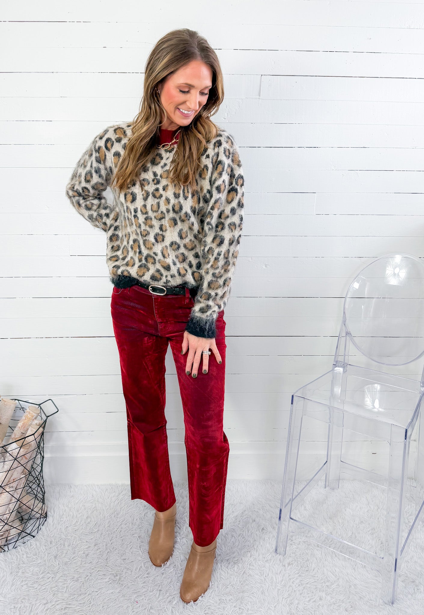 Kelsey Cranberry Red Velvet Coated High Rise Ankle Flare Jean KUT