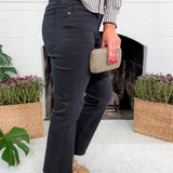 Kelsey Firm Black Ankle Flare Raw Hem Jean KUT