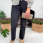 Kelsey Firm Black Ankle Flare Raw Hem Jean KUT
