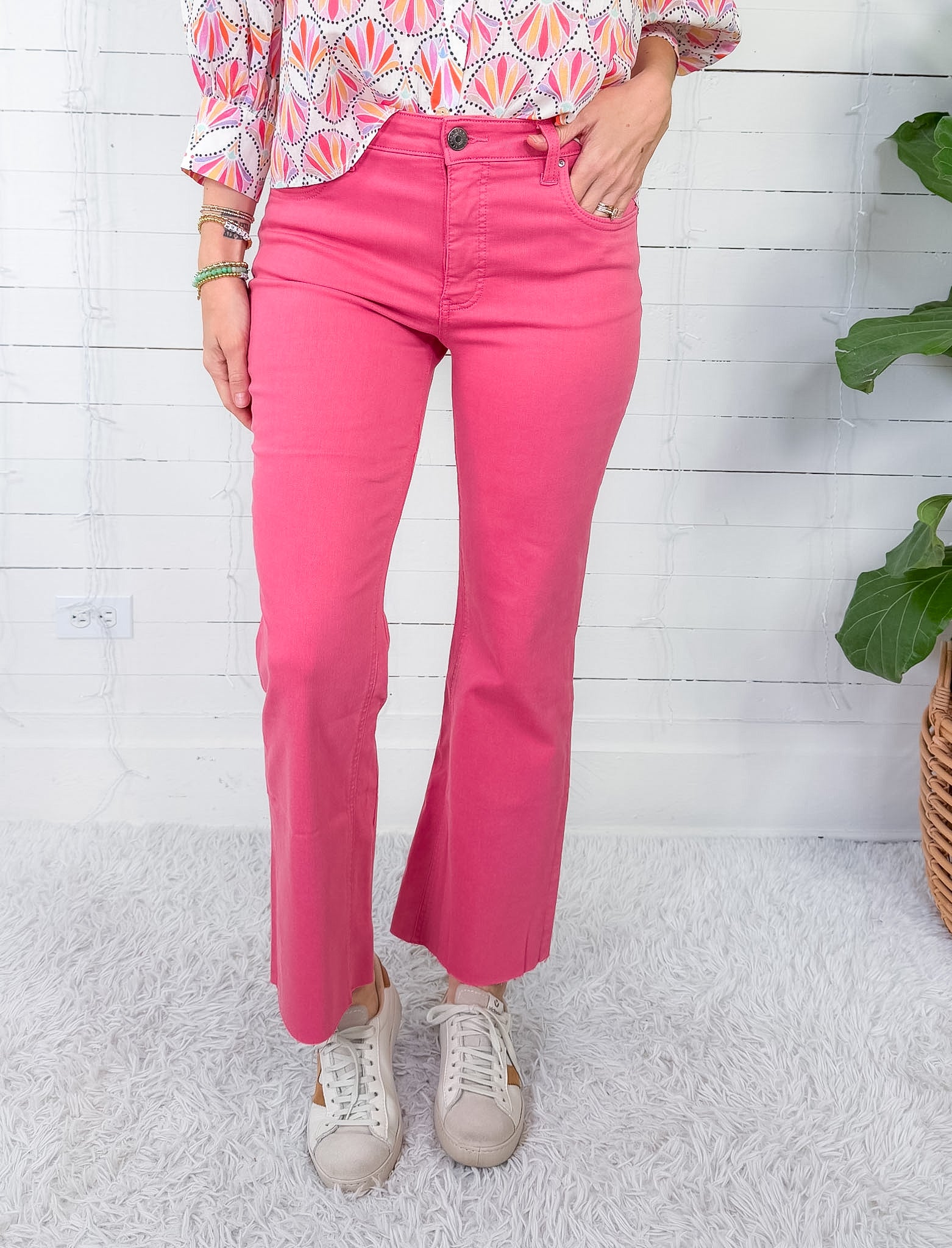 Kelsey Flamingo High Rise Ankle Flare Denim KUT