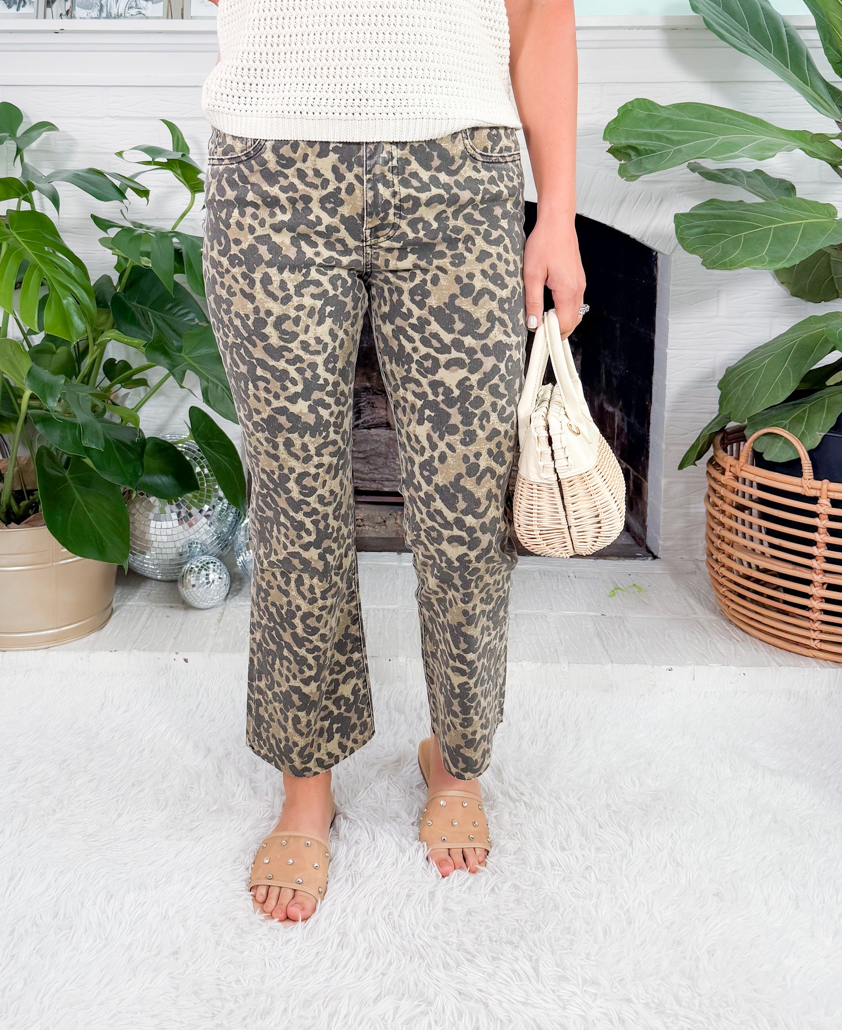 Kelsey Leopard High Rise Ankle Flare Jean KUT
