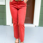 Kelsey Paprika High Rise Ankle Flare Raw Hem Jean KUT