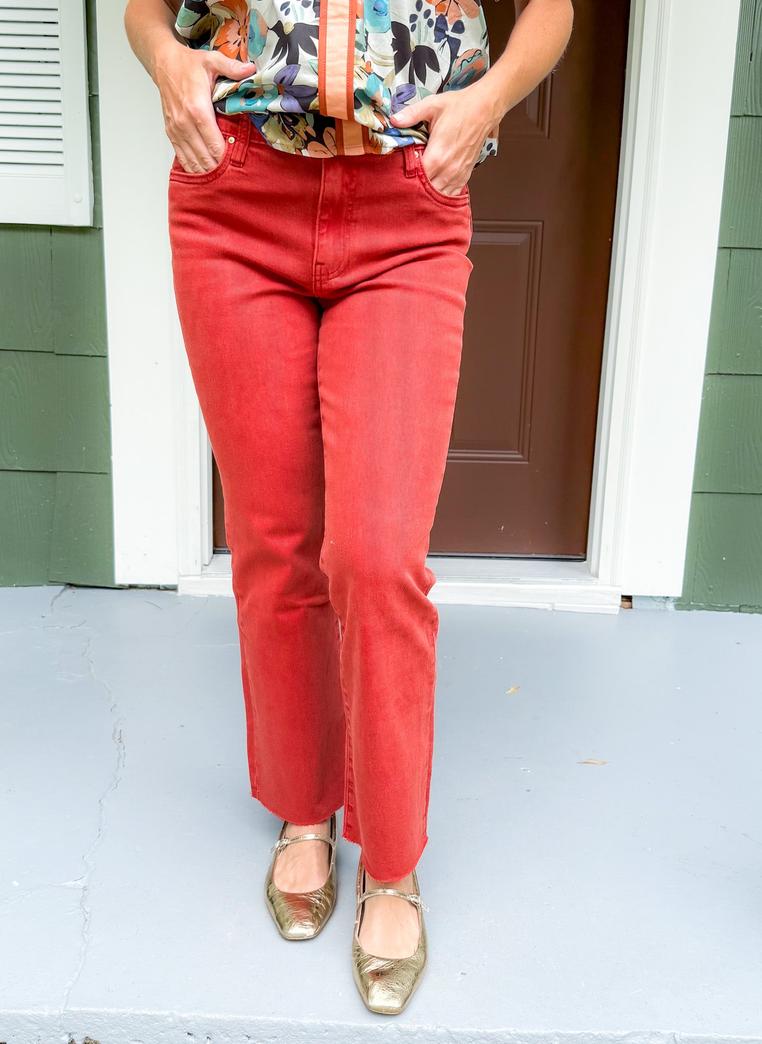 Kelsey Paprika High Rise Ankle Flare Raw Hem Jean KUT