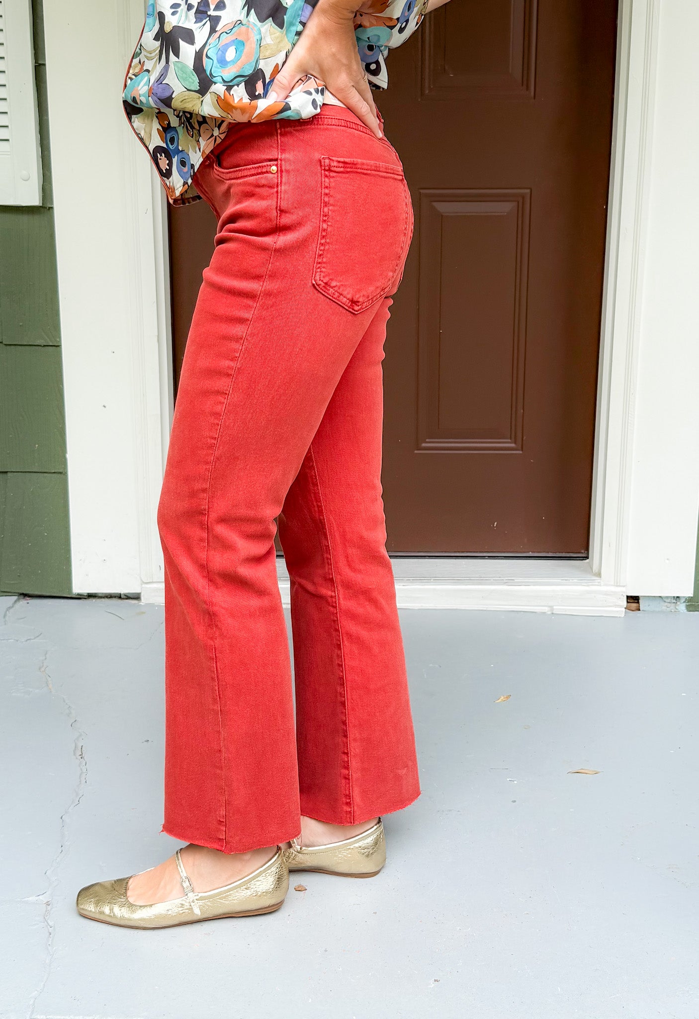 Kelsey Paprika High Rise Ankle Flare Raw Hem Jean KUT
