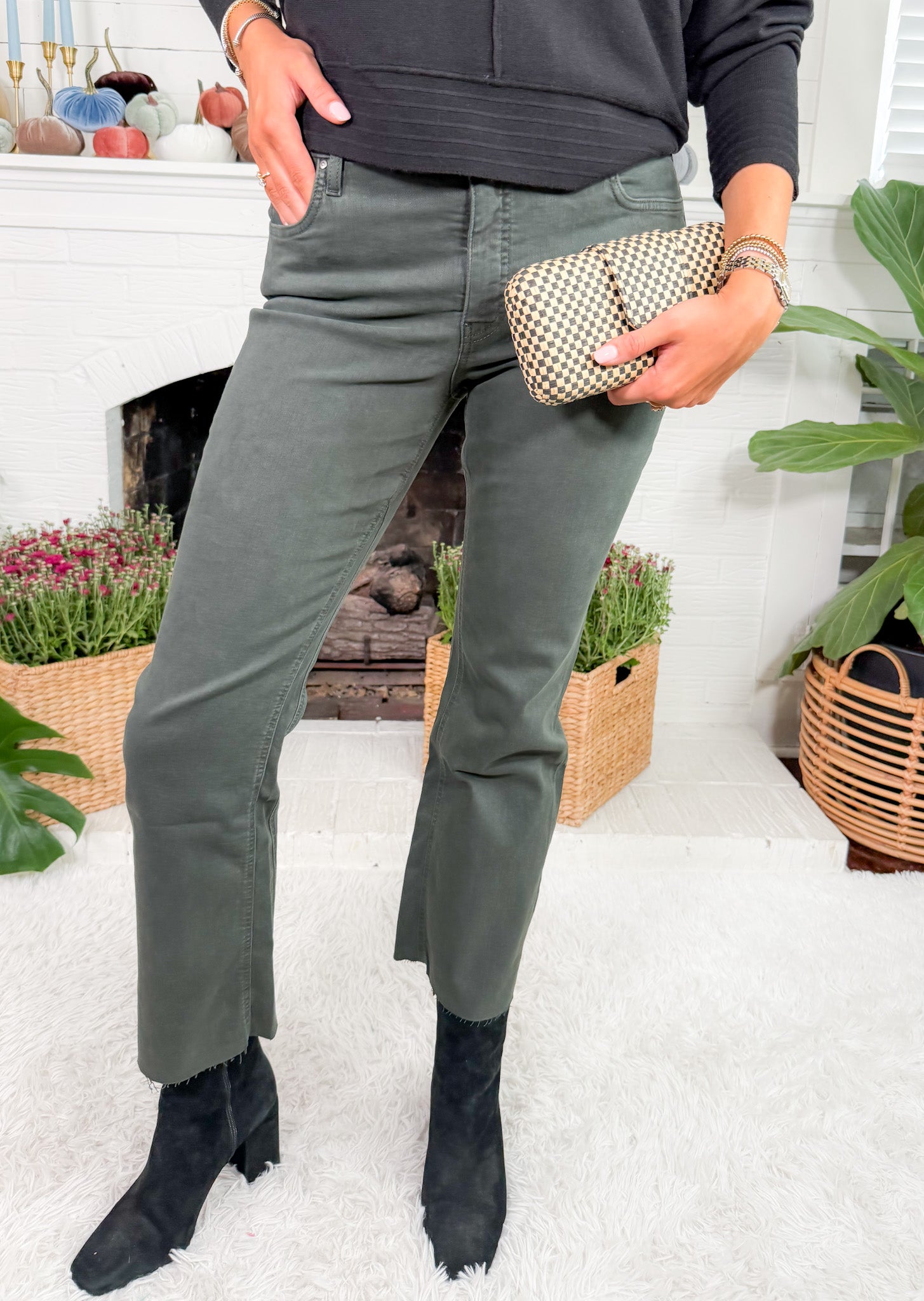 Kelsey Pewter Green Inset Ankle Flare Jean KUT