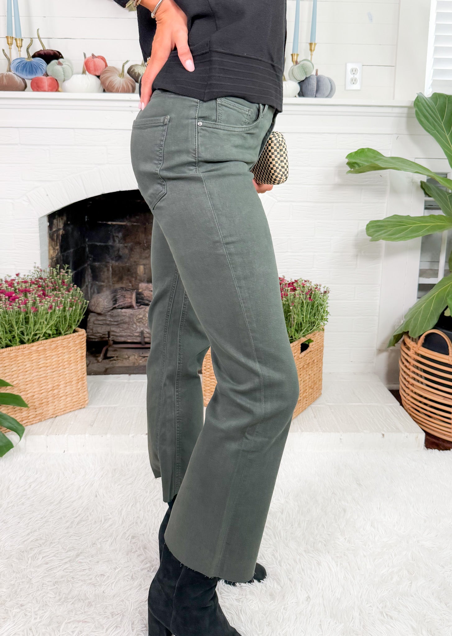 Kelsey Pewter Green Inset Ankle Flare Jean KUT