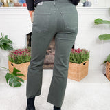 Kelsey Pewter Green Inset Ankle Flare Jean KUT